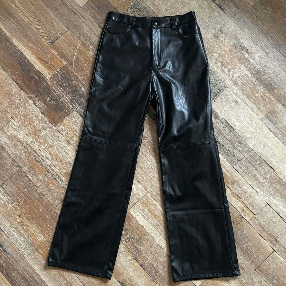 Black Faux Leather High Rise Festival Straight Goth Trouser Womens Pants Size M